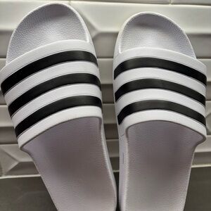 Adilette Aqua Adidas Women's White and Black Slide Sandals